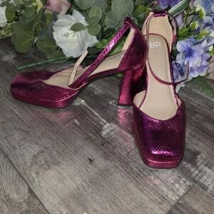 bp Shimmery Fuchsia Ankle-Strap Block Heels